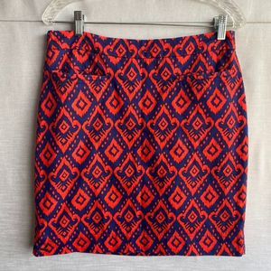 HATLEY WOMANS SKIRT 6 RED BLUE PENCIL CHEVRON TRIBAL